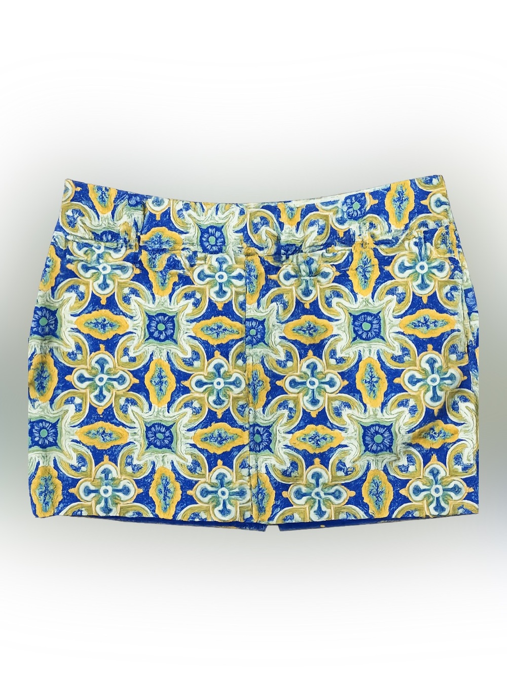 2008 Y2K Old Navy Tile Print Mini Skirt Size 6 Blue Yellow Cotton